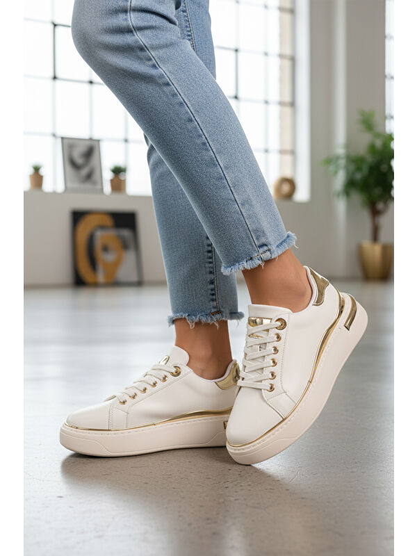 Beyaz Bağcıklı Hafif Kadın Sneaker Lady 029 Z - Görsel 4