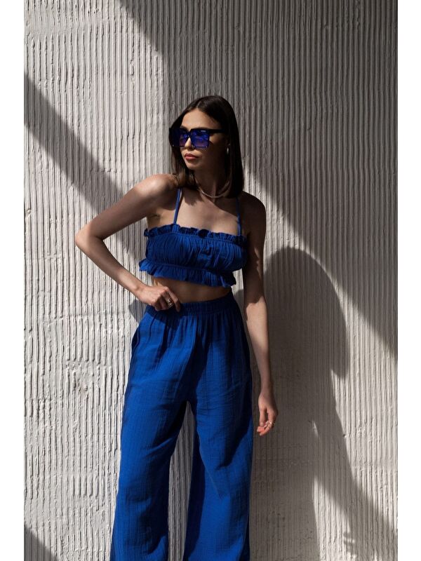 Mai Collection Harvey Saks Mavi Müslin Crop Takım