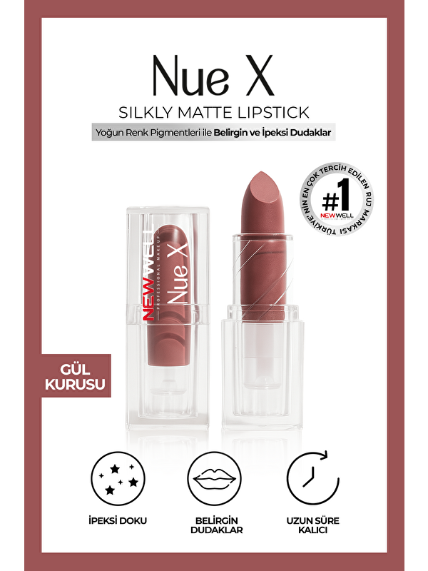 New Well Nue X Silkly Matte Lipstick Gül Kurusu 02