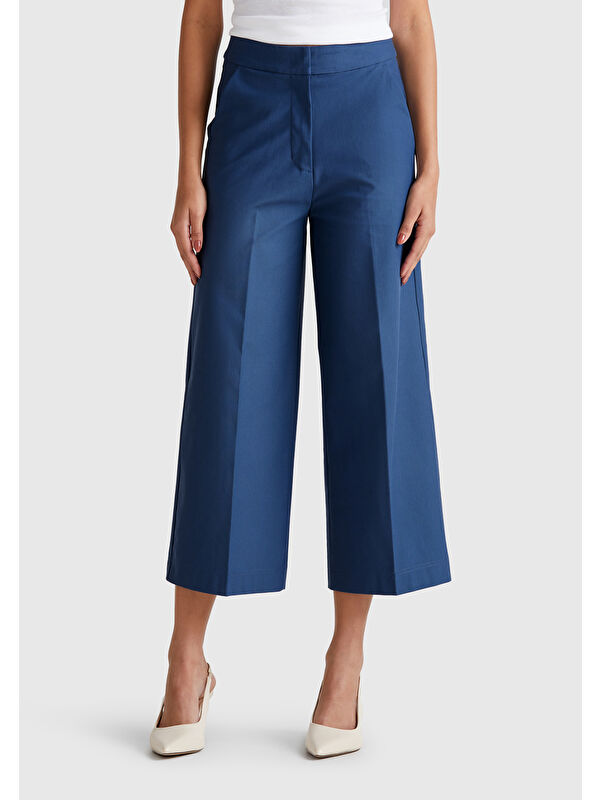 United Colors Of Benetton Kadın Denim Pamuk Karışımlı Cepli Straight Fit Yüksek Bel Pantolon