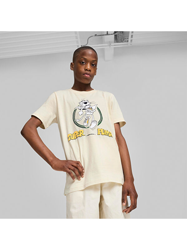 Puma Super Graphic Erkek Çocuk Ekru Tişört