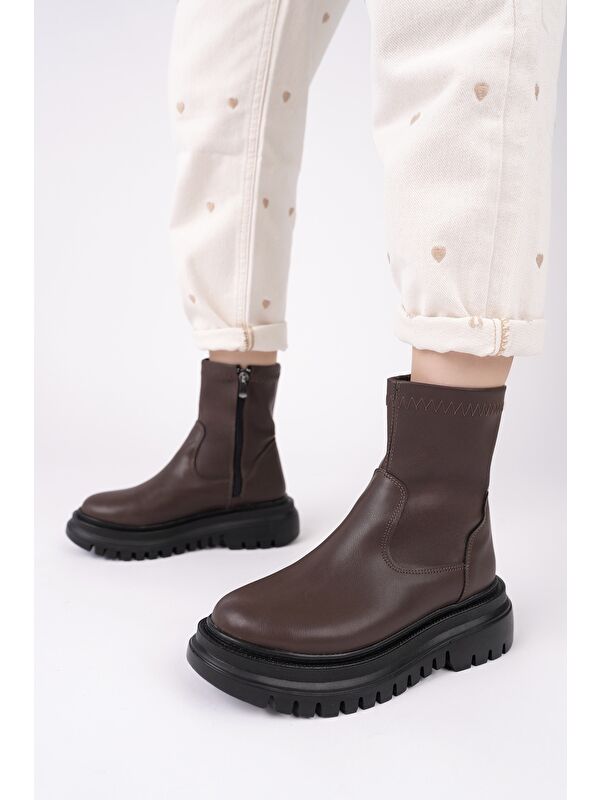 PİTA Kalın Taban Fermuarlı Kadın Bot - Görsel 6