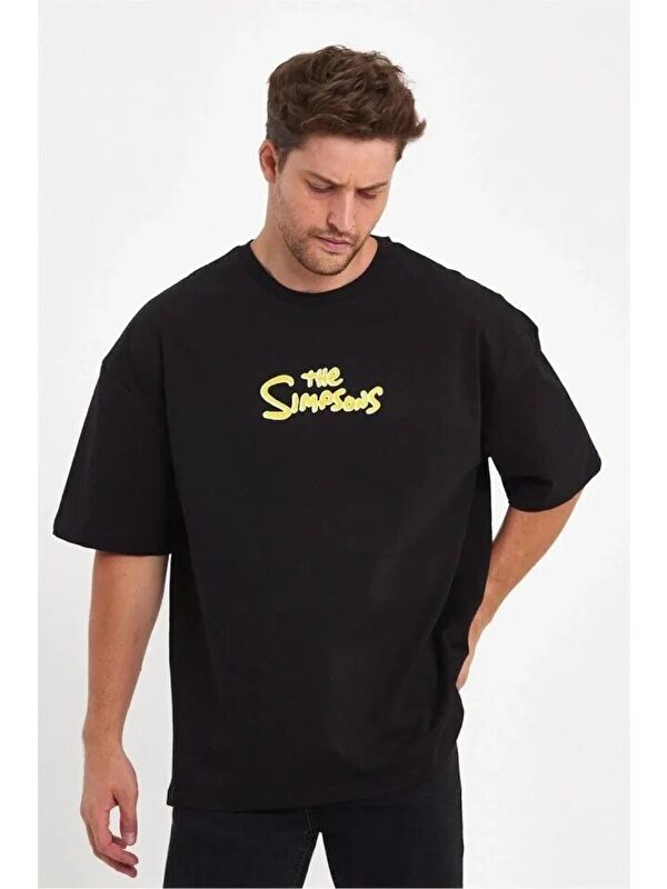 Jane's Erkek Sırt Baskılı Bisiklet Yaka Oversize T-shirt - Siyah