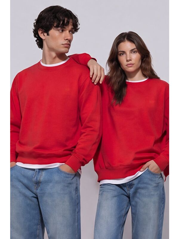 Sabri Özel Unisex Kırmızı Normal Kesim Regular Fit %100 Pamuk Bisiklet Yaka Sweatshirt