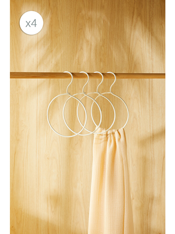 Ocean Home Textile 4'lü Halka Ekru Renk Kumaş Kaplı Metal Aksesuar Askısı 24.5 x 16 x 0.5 cm