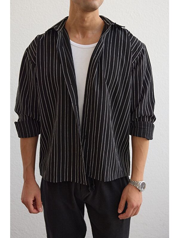 Livio Ferri Tugur Erkek Çizgili Oversize Premium Gömlek Soft Touch Refined Comfort