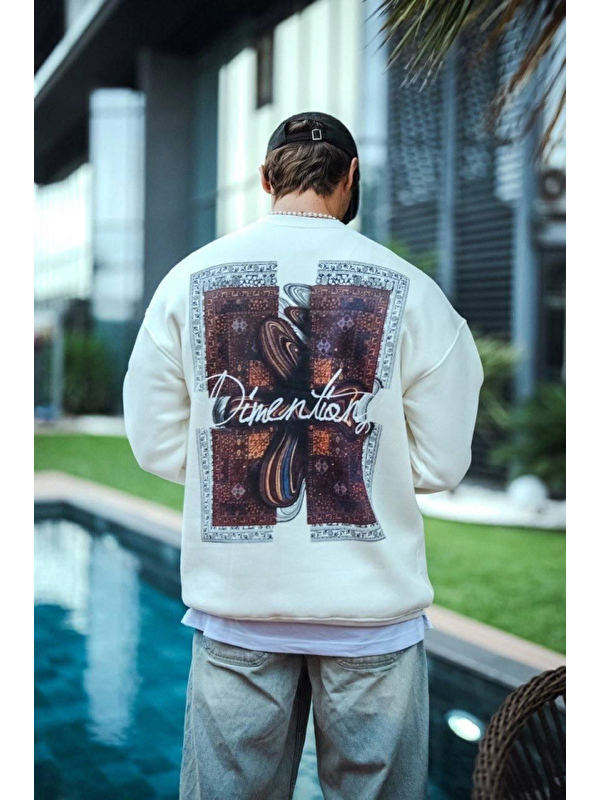 Jane's Uzun Kol Bisiklet Yaka Ön Ve Arka Baskılı Sweatshirt - Beyaz