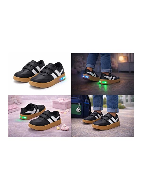 Slipcat Unisex Günlük Işıklı Çocuk Cırtlı Yürüyüş Koşu Sneaker Spor Ayakkabı