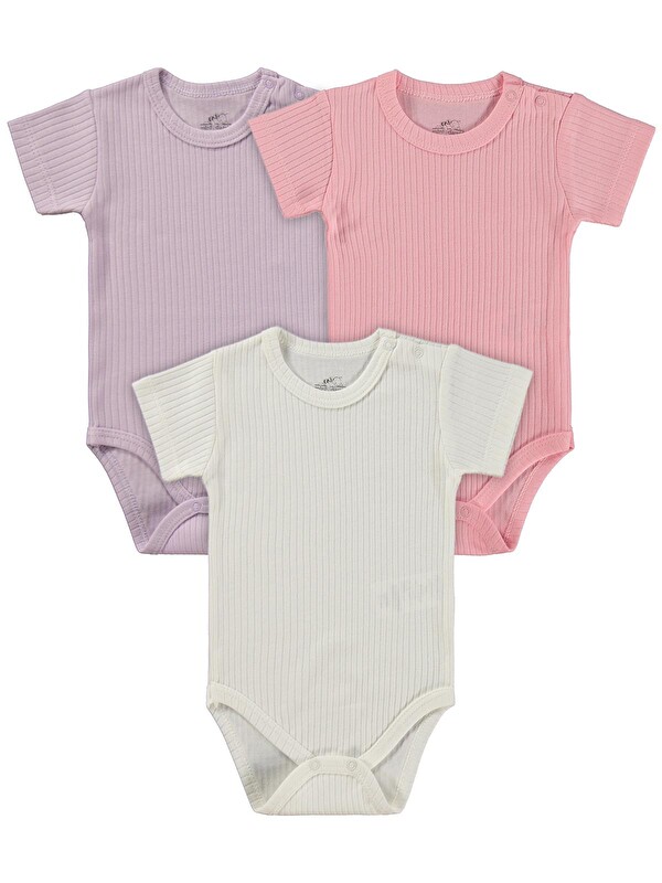Minidamla Kısa Kol Basic 3'lü set 1-18 Ay Çıtçıtlı Badi - Pembe