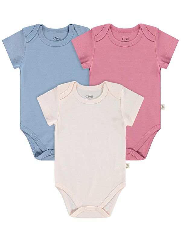 Civil Baby Basıc 3 Lü 0-36 Ay Çıtçıtlı Badi - Pudra 1-3 Ay