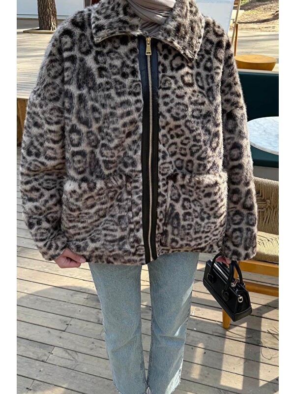 Lamelif Leopar Desen Mont Soft Kahve