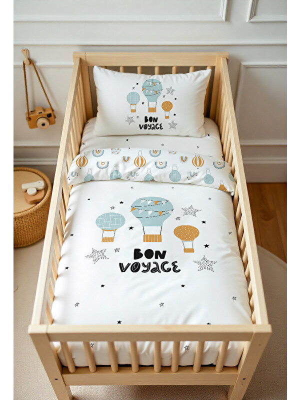 Milbay Grup Mavi Balon Desenli Bebek Nevresim Takımı Çift Taraflı 100x150 cm Çarşafsız