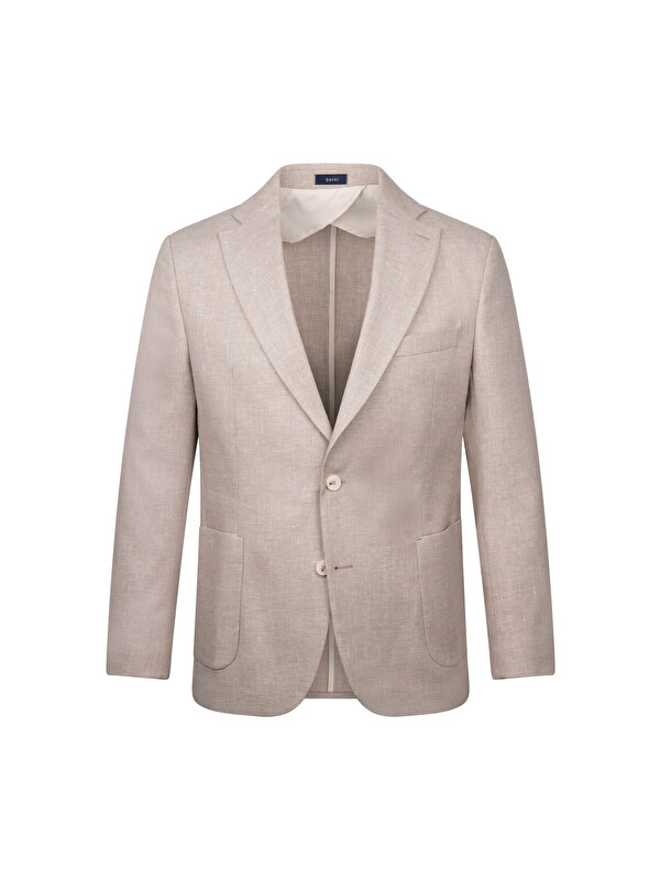 Hatemoğlu Bej Regular Fit Mono Yaka Casual Keten Ceket