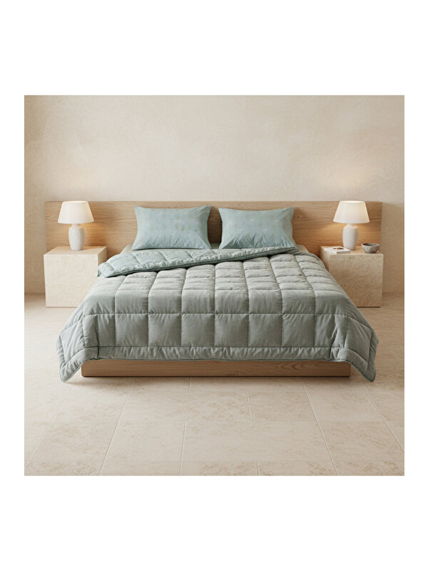 Othello Çift Kişilik Çift Taraflı Welsoft Comforter Yorgan Seti Yeşil 195x215 cm - Dormio Soft Bloom Serisi