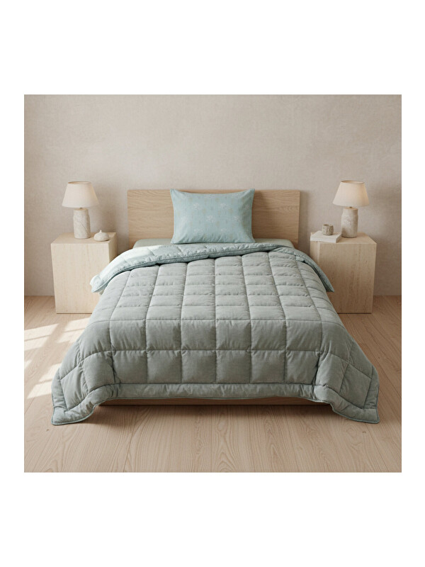 Othello Tek Kişilik Çift Taraflı Welsoft Comforter Yorgan Seti Yeşil 155x215 cm - Dormio Soft Bloom Serisi