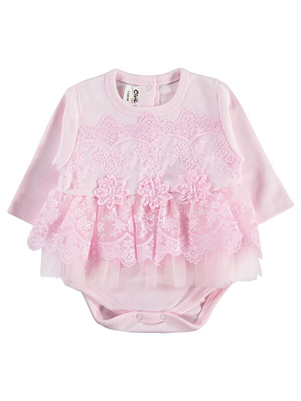Civil Baby Fırfır Tüllü 3-12 Ay Çıtçıtlı Badi - Pembe 9-12 Ay