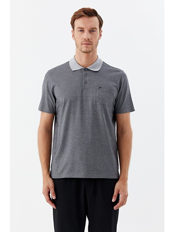 Sabri Özel Siyah %100 Pamuk Regular Fit Jakar Desenli Cepli Polo Yaka T-Shirt