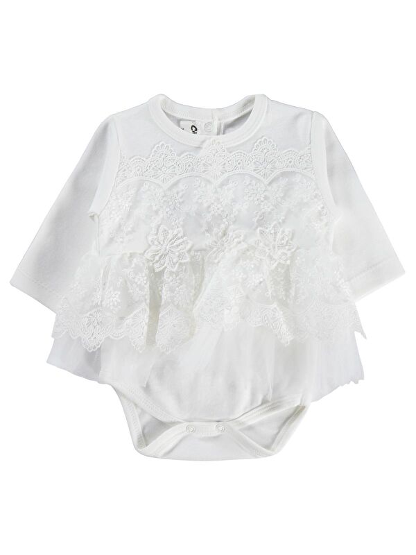 Civil Baby Fırfır Tüllü 3-12 Ay Çıtçıtlı Badi - Ekru 9-12 Ay