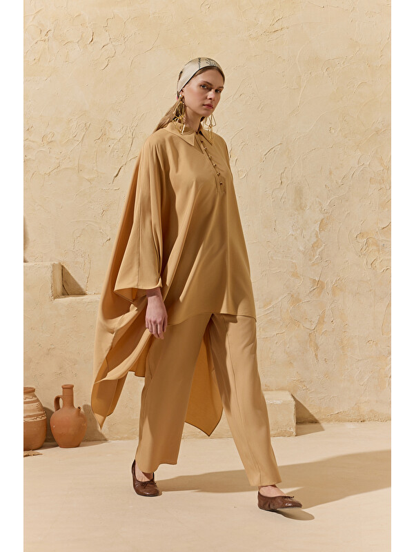 AKER Camel Tasarım Düğme Detaylı Tunik