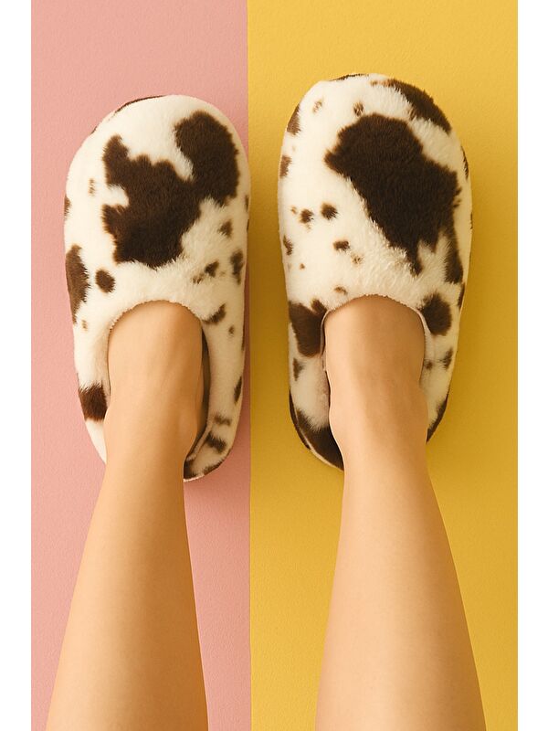 PUFFY Kadın Ev Terliği Kışlık Terlik Kauçuk Ses Yapmaz Taban - Görsel 2