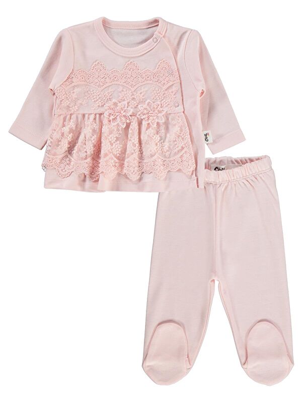 Civil Baby Fırfır Tüllü 1-9 Ay Pijama Takımı - Pudra 1-3 Ay