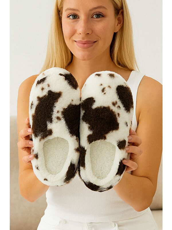 PUFFY Kadın Ev Terliği Kışlık Terlik Kauçuk Ses Yapmaz Taban - Görsel 3