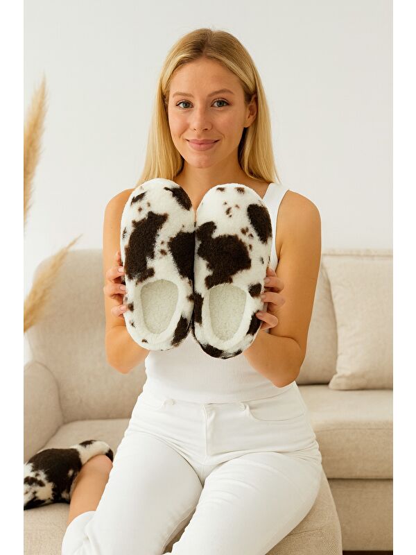 PUFFY Kadın Ev Terliği Kışlık Terlik Kauçuk Ses Yapmaz Taban - Görsel 4