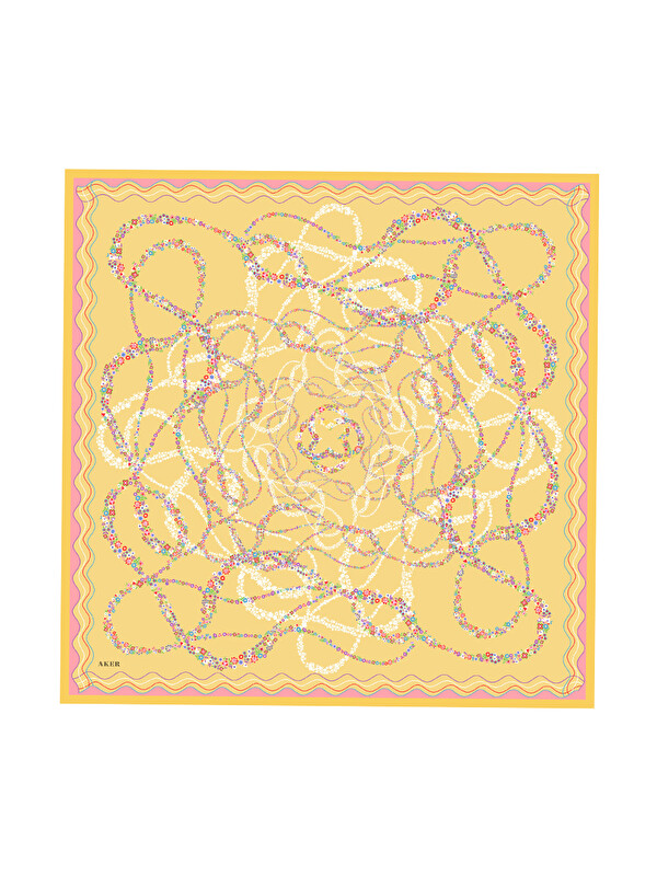 AKER Sarı 90X90 İpek Pamuk Eşarp