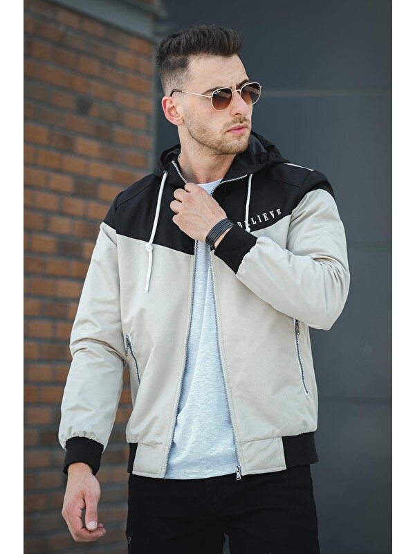 Oksit Believe Baskılı Suya Dayanaklı Slim Fit Erkek Mevsimlik Mont Yağmurluk