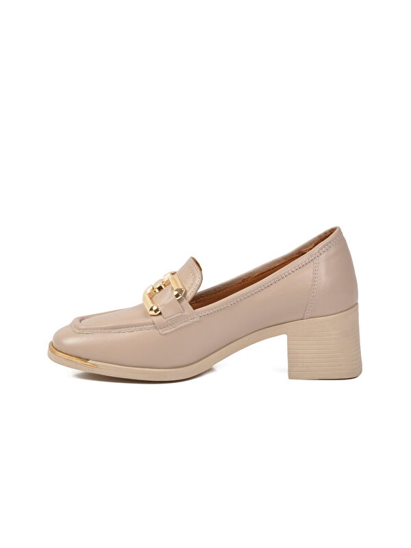 Ayakmod Bej Ayakmod Premium Hakiki Deri Kadın Topuklu Klasik Ayakkabı 757 Z