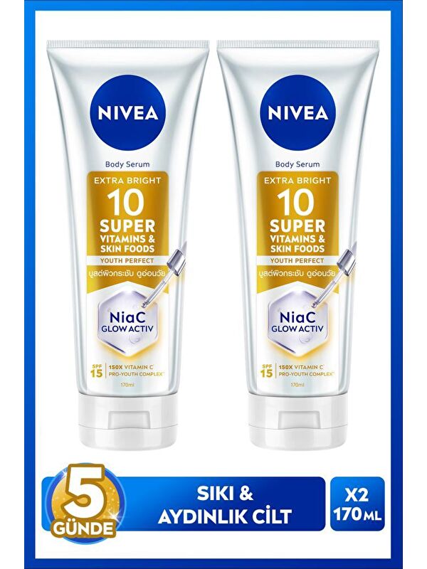 NIVEA SPF15 Super10 Serum Etkili Sıkılaştırıcı ve Aydınlatıcı Vücut Losyonu 170ml, Nemlendirici,C Vitamini