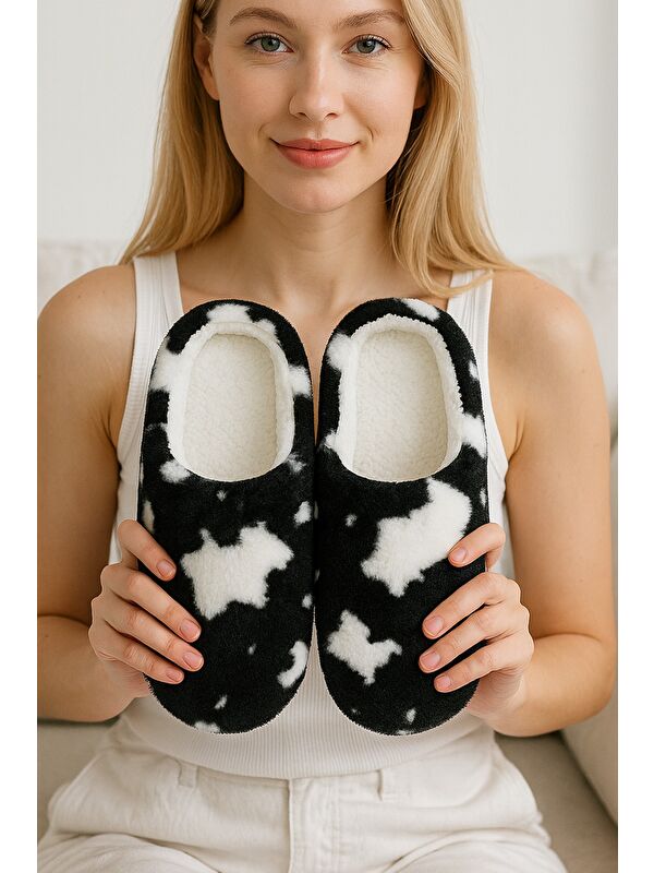 PUFFY Kadın Ev Terliği Kışlık Terlik Kauçuk Ses Yapmaz Taban - Görsel 3