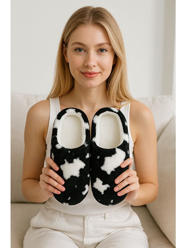 PUFFY Kadın Ev Terliği Kışlık Terlik Kauçuk Ses Yapmaz Taban - Görsel 4