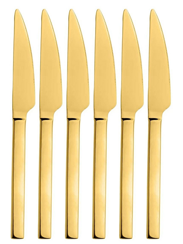 Kitchen Design Lab Parlak Gold Pasta ve Tatlı Bıçağı Seti Paslanmaz Çelik Kahvaltı Bıçak Seti 6 Adet Kutulu