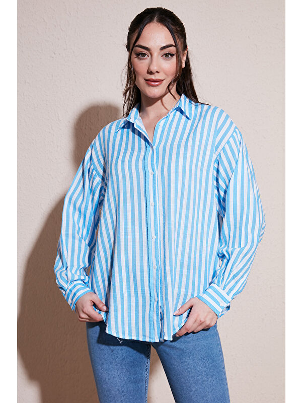Fashion Friends Pamuklu Çizgili Oversize Uzun Kollu Gömlek 26Y0670K1