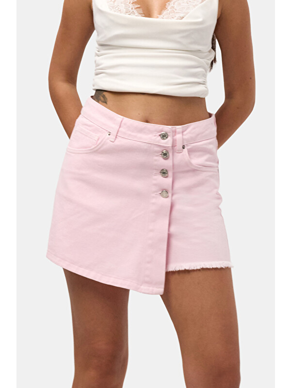 It's Basic Kadın Pembe 6s6-98 Denim Şort Etek