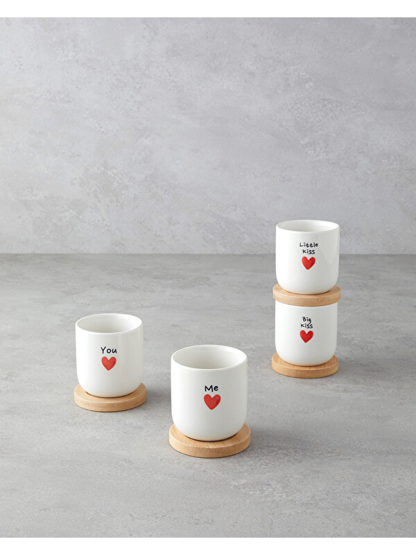English Home Lovely Stoneware 8 Parça 4 Kişilik Fincan 150 ml Kırmızı