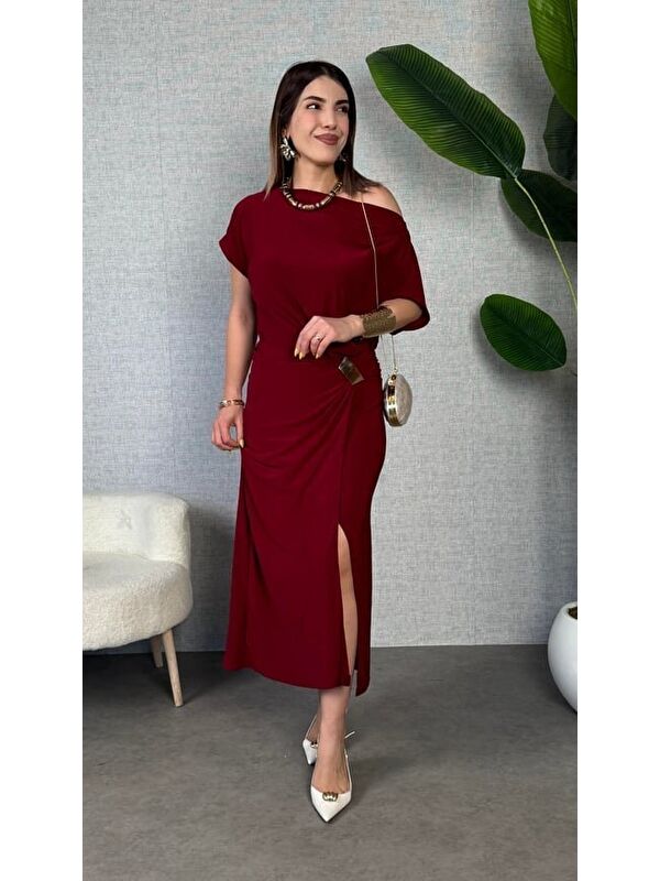 Jane's Kadın Kısa Kollu Tek Omuzdan Açık Beli Lastikli Sandy Maxi Elbise