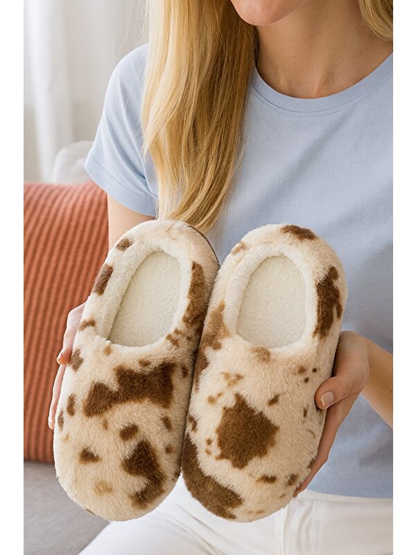 PUFFY Kadın Ev Terliği Kışlık Terlik Kauçuk Ses Yapmaz Taban - Görsel 3