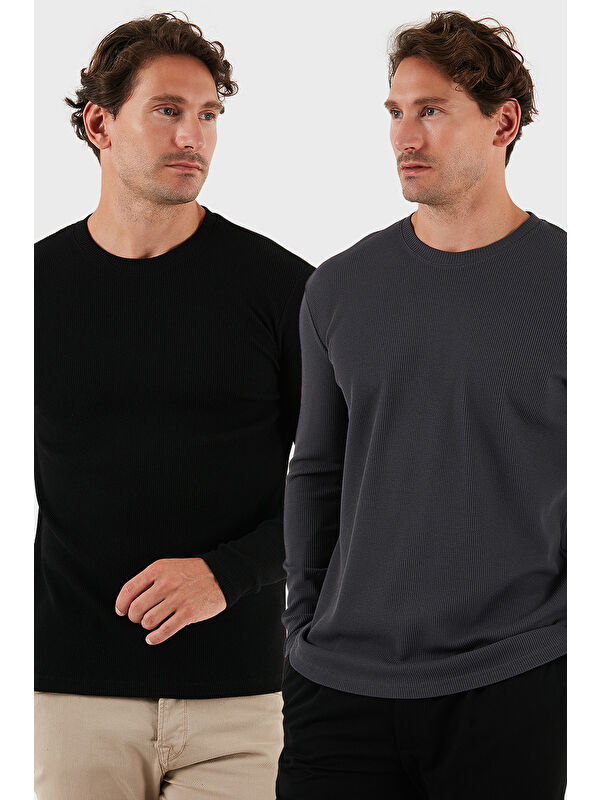 Buratti Pamuklu Bisiklet Yaka Slim Fit Basic 2'li Paket Sweat 5905073S2