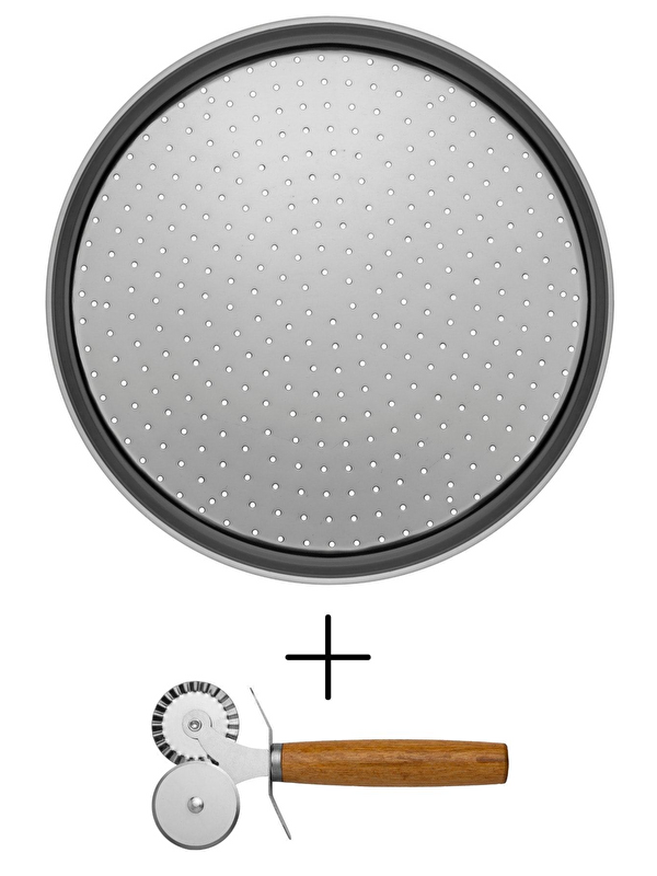 Kitchen Design Lab Küçük Boy Delikli Pizza Tepsisi Lahmacun Pide Tepsisi 28 cm Çift Başlıklı Pizza Ruleti