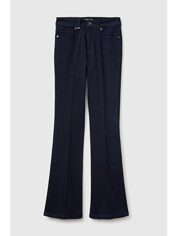 United Colors Of Benetton Kadın Koyu Mavi  Pamuk Karışımlı Cepli Denim Pantolon