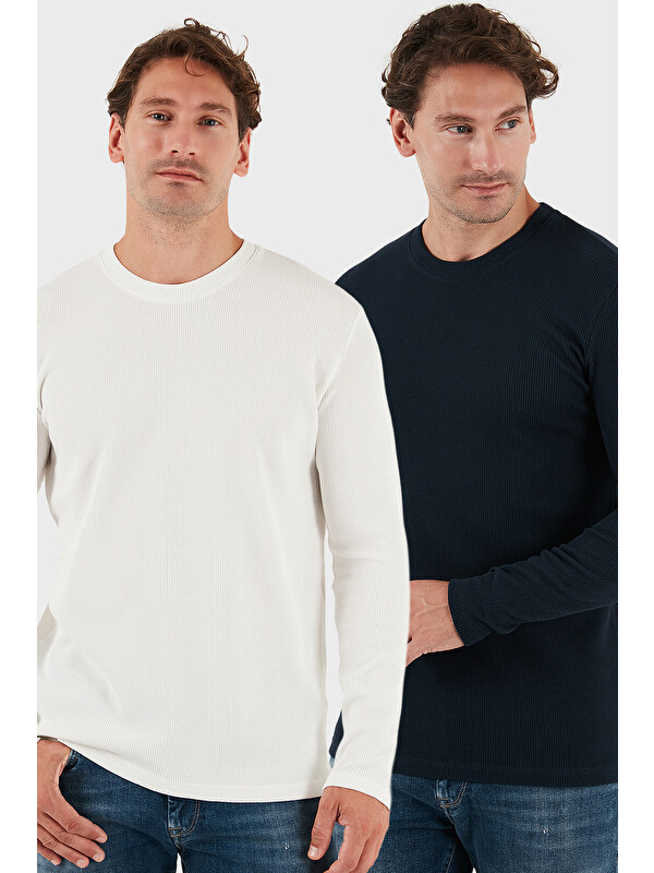 Buratti Pamuklu Bisiklet Yaka Slim Fit Basic 2'li Paket Sweat 5905073S2