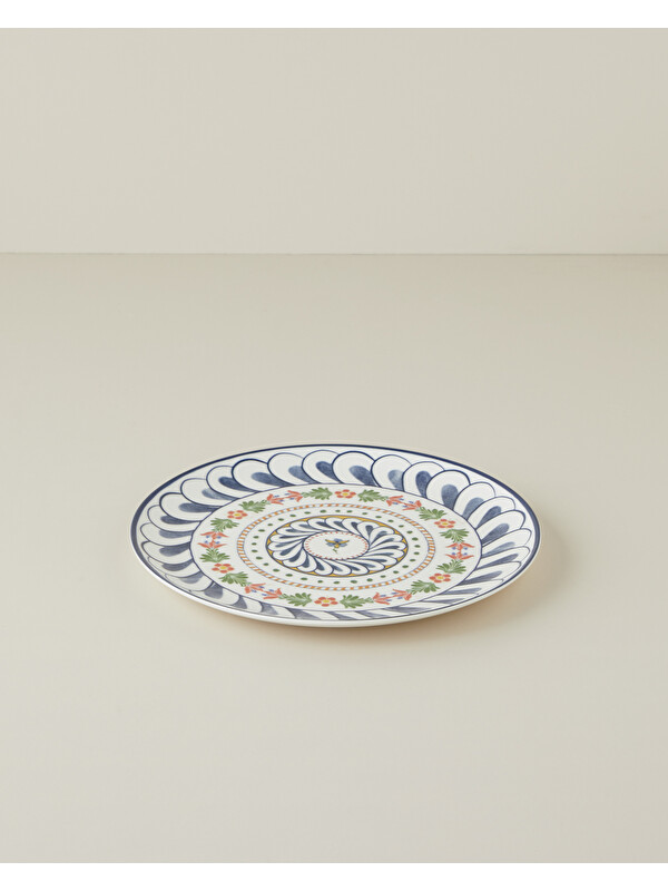 English Home Harmony Talavera Porselen Servis Tabağı 26 cm Beyaz - Lacivert