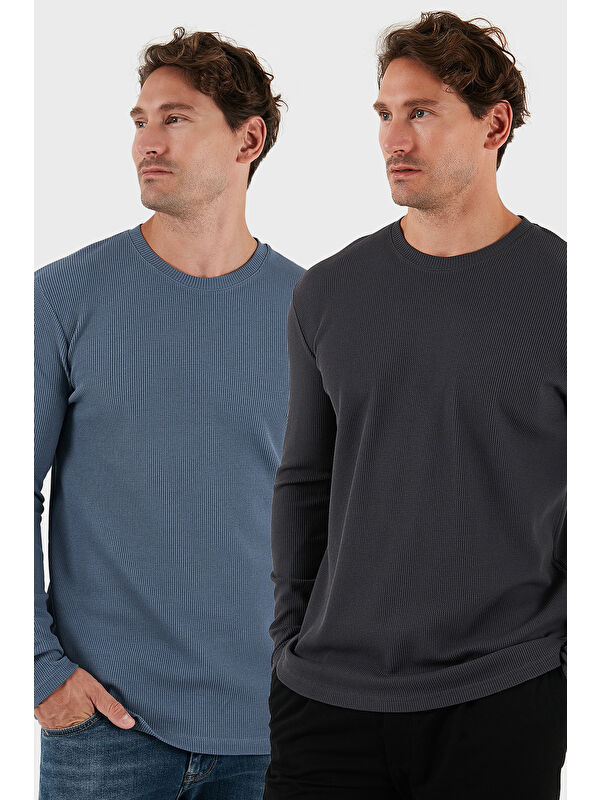 Buratti Pamuklu Bisiklet Yaka Slim Fit Basic 2'li Paket Sweat 5905073S2