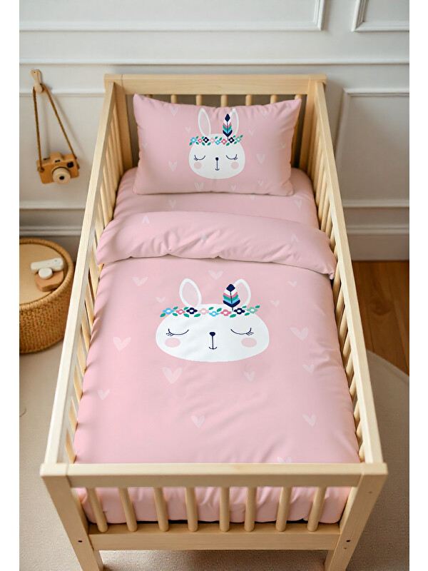 Milbay Grup Pembe Tavşan Desenli Bebek Nevresim Takımı Çift Taraflı 100x150 cm Çarşafsız