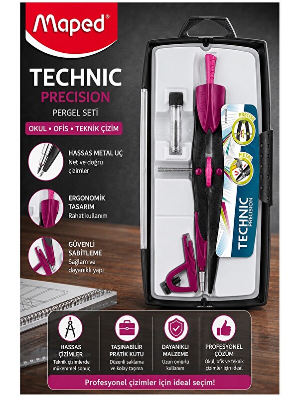 Maped Metal Hassas Pergel Seti 3 Parça 1 Adet 291010 Technic Precision Profesyonel Pergel Proje Mima