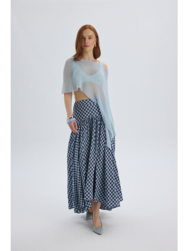 Mai Collection Amelisse Ekoseli Mavi Uzun Etek