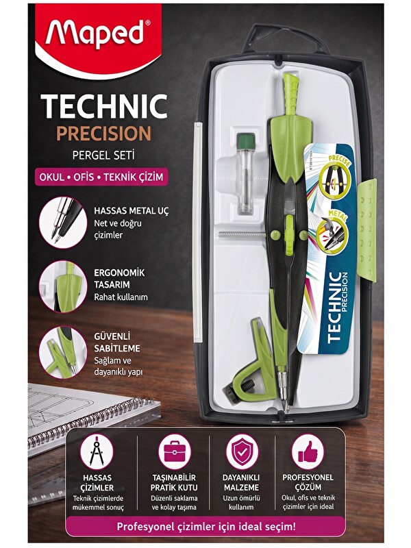 Maped Metal Hassas Pergel Seti 3 Parça 1 Adet 291010 Technic Precision Profesyonel Pergel Proje Mima