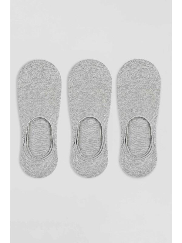 Abluka Online Unisex Bambu Silikonlu Görünmez Babet Çorap 3'lü Set Gri Melanj